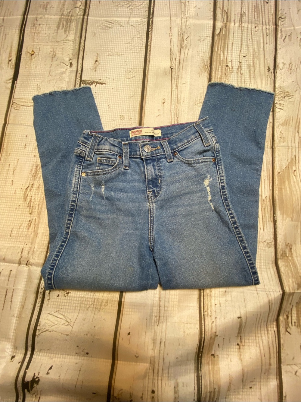 Signature by Levi Strauss Girls Blue Denim Straight Leg Jeans Sz-10